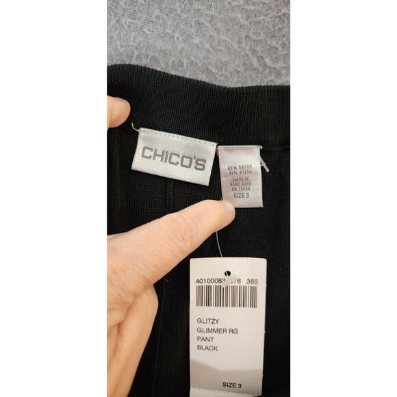 CHICOS Elastic Waist Wide Leg Knit Pants XL (3) Pull On Glitzy Glimmer Black NWT - Picture 6 of 8